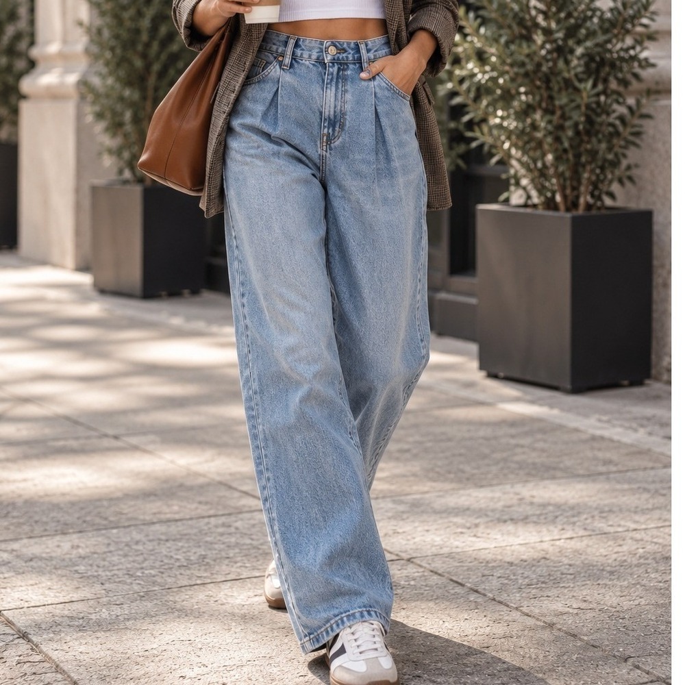 Madewell The Perfect Vintage Wide-Leg Crop Pleated Jeans Blue 29 High Rise Boho